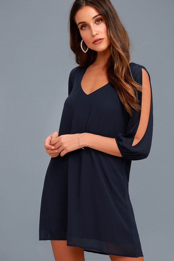 Royal Blue Dress with Puffy Sleeves